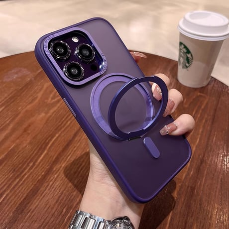 360度回転スタンド iPhone15Pro/15ProMaxケース Magsafe対応 マット iPhone14/13/12proカバー  耐衝撃耐久性 半透明[M3755]