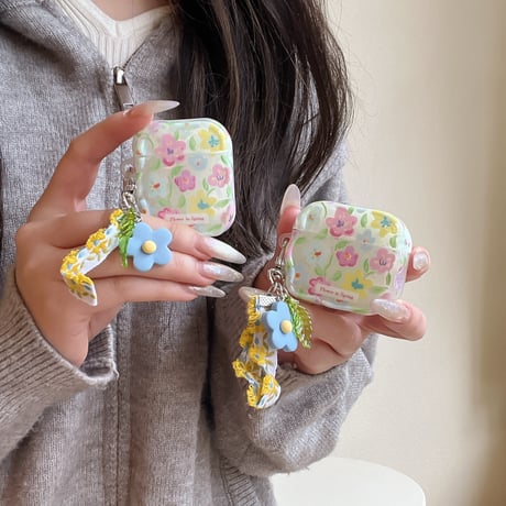 花柄 Airpods Pro3ケース 花ストラップ Airpods 4/3カバーケース AirpodsPro2/1  うねうね 女子力高い 春コーデ [M6136]