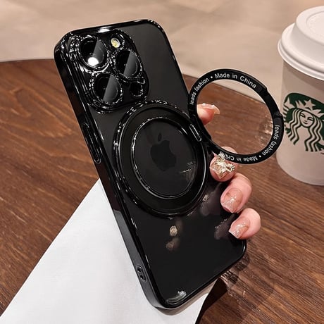 Magsafeリングスタンド一体 iPhone15pro/15promaxケース 高品質高機能 iphone14Pro/13proケース 飽きないデザイン メッキ レンズ保護[M3851]
