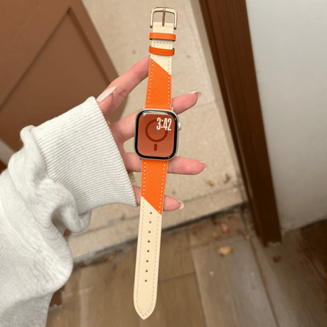 高級感オレンジ AppleWatchバンド レザー製 アップルウォッチバンド Series11/10/9 8 7 6 5 4  3 2 SE3 SE2 Ultra3 セレブ愛用[M5753]