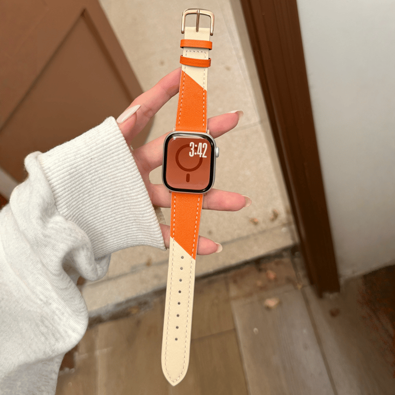 高級感オレンジ AppleWatchバンド レザー製 アップルウォッチバンド