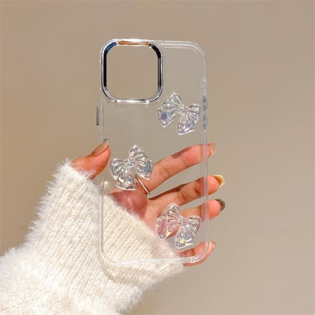 キラキラリボン iPhone16pro/16promaxケース クリア iPhone15pro/14/13カバー 大人可愛い [M4956]