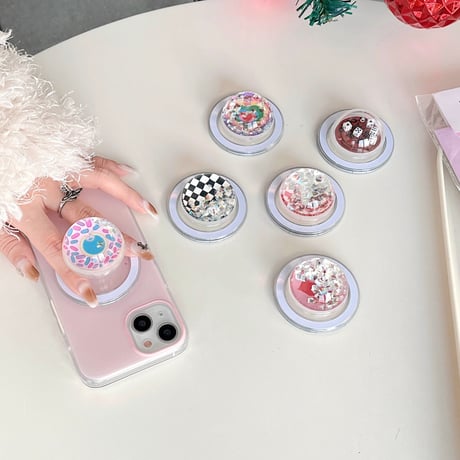 動くダイヤ入り スマホグリップスタンド マグネットタイプ  可愛い オシャレ 綺麗 キラキラ トレンド感 実用 人気 ギフトにおすすめ[M4029]
