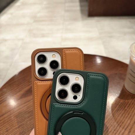 レザー MsgSafeリング iPhone15Pro/15ProMaxケース スタンド 耐衝撃 iPhone14Pro/13/12カバー 多機能便利[M3868]