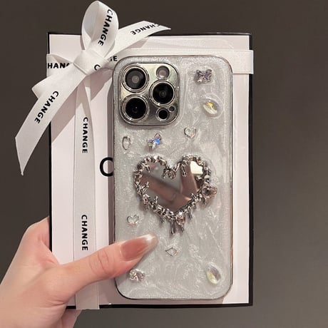 ハートミラー iPhone15pro/16ケース ジュエリー おしゃれ iPhone14pro/13/12proカバー 女子力高い [M4601]