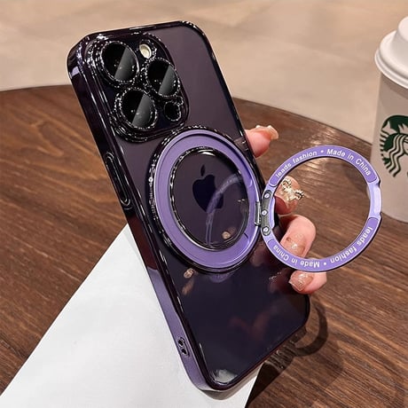 Magsafeリングスタンド一体 iPhone15pro/15promaxケース 高品質高機能 iphone14Pro/13proケース 飽きないデザイン メッキ レンズ保護[M3851]