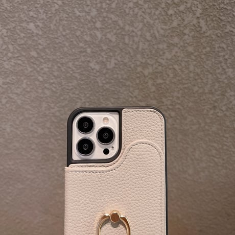 カード入れ3個 iPhone14/15proケース 高級感レザーアイフォン13/12/11proカバー リング セ長さ調整可ストラップ付 [M2861]