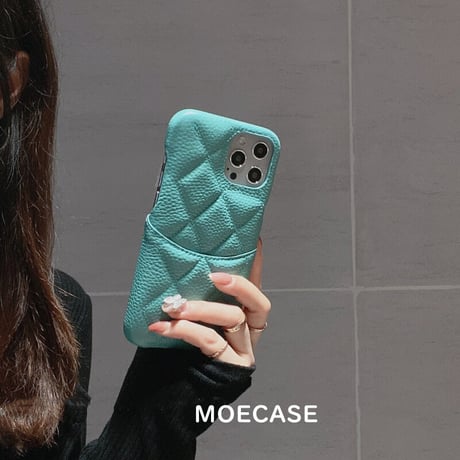 本革製カード入れ付 iPhone13proケース   高品質 菱形アイフォン12pro /11カバー  高級感 耐久性あり ファッションM1129