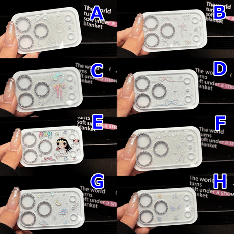 キラキララメ入りカメラ保護カバー  iPhone17Pro iPhone17ProMax リボン/ガーリー ハンドメイド  ガラスレンズフィルム  傷から保護 [M6465]