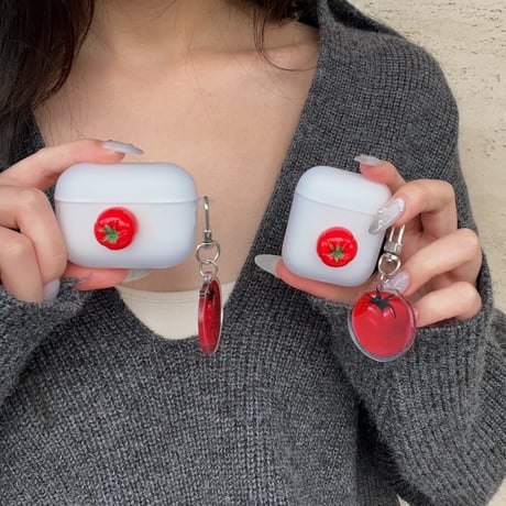 トマト Airpods 4ケース 指紋防止 Airpods3/2カバー Airpodspro2/pro  キーホルダー付き 黄ばまない[M5022]