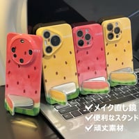 鏡付スタンド iPhone16pro/16ケース スイカ柄 iPhone15/14pro/13promaxカバー 可愛い プレゼントにおすすめ[M5525]