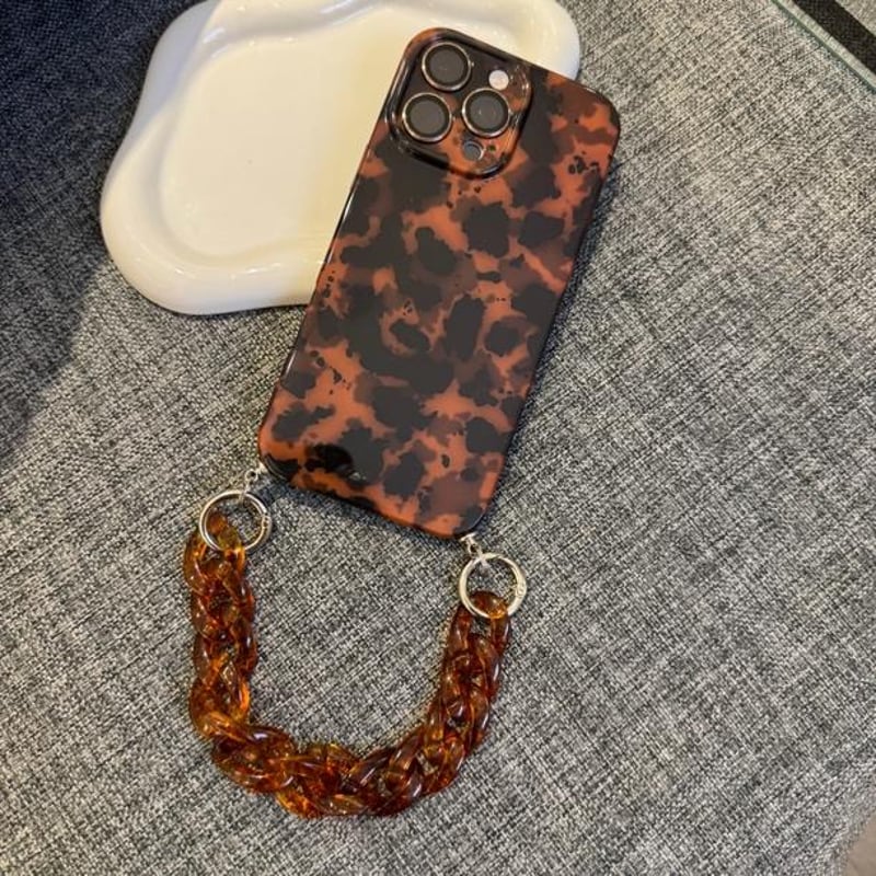 べっ甲 iPhone16Pro/16ケース チェーン付き iPhone15/14pro/13P