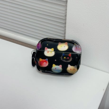ネコちゃん AirpodsPro3ケース ブラック Airpods4/3カバー AirpodsPro第2/1世代  リングも付き かわいい[M6532]