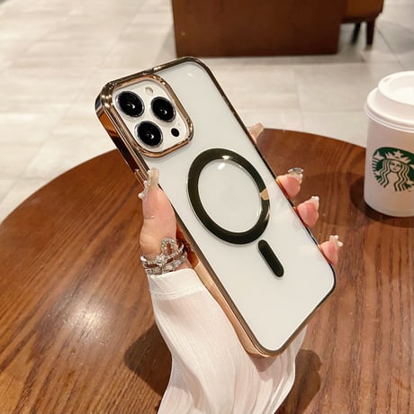 メッキクリア iPhone15Pro/15ProMaxケース  MagSafe高品質 耐久性 黄ばまない iPhone14/12/13Proカバー 軽量[M3532]