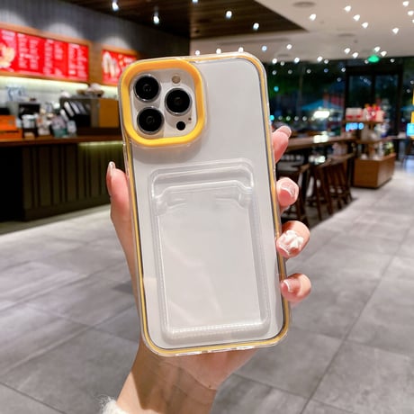 ICカード入れ iphone14pro/15proケース  カラー枠 頑丈iphone13/12/11proカバー   シンプル  お揃い 使いやすい 定番[[M2663]