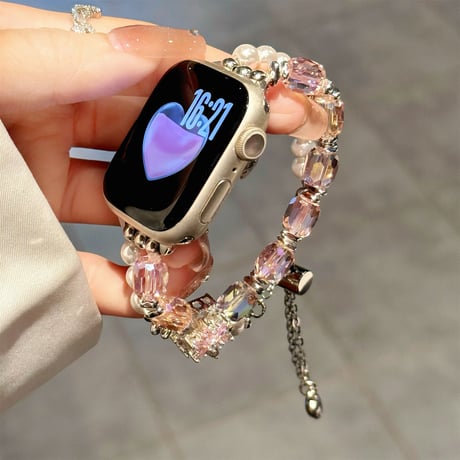 シックパール AppleWatch10バンド 高級感 宝石/雪花 AppleWatch Ultra2/1/SE/Series9/8/7/6/5/4/3/2/1 オシャレ[M5492]