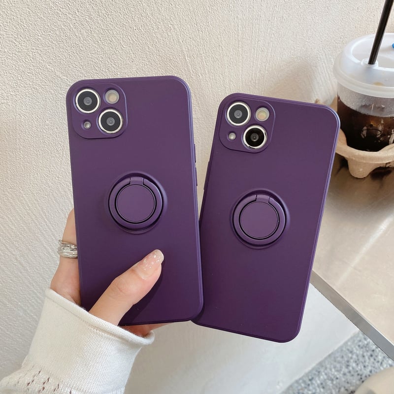 ディープパープル リング付き アイフォン14プロケース スタンド機能  