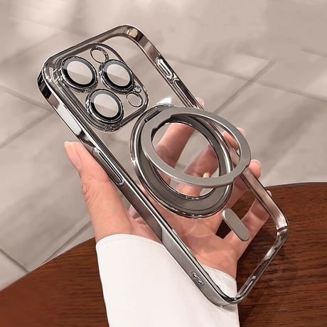 Magsafeリングスタンド一体 iPhone16Pro/16ProMaxケース 高品質高機能 iPhone15Pro/14/13ケース 飽きないデザイン メッキ レンズ保護 [M4773]