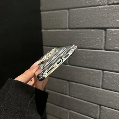 鏡付き iPhone16/16proケース スタンド付 iPhone15plus/14/13promaxカバー ジュエリーデコ 美しい かわいい [M5382]