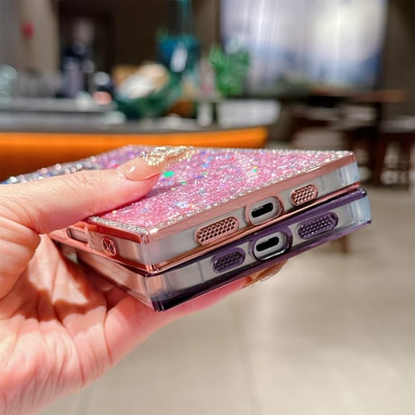 キラキラスクエア iPhone16/16Proケース ジュエリー/ラメ iPhone15promax/14/13Proカバー 四角 おしゃれ カメラ保護[M5468]