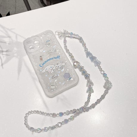 ストラップ 首かけ ローグストラップ キラキラ 手つくり 真珠 ハンドメイド おしゃれ綺麗  便利  airpods/スマホストラップ  女子力アップ  落下防止  頑丈 [M3071]