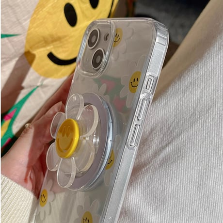 笑顔の花 iPhone15/15proケース MagSafeグリップ iPhone14/13pro/12クリアケース かわいい きれい ギフトにおすすめ[M3997]