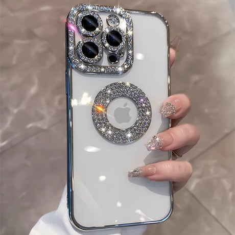 iPhone15/15proケース ストーン クリア オシャレ キラキラ iPhone14/13/12カバー 女子力アップ[M3489]