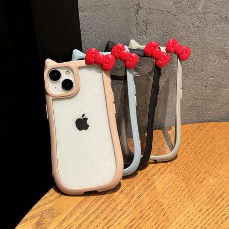 リボン付 猫の耳 iPhone15pro/15カバー 持ちやすい iPhone14pro/13/12proケース 可愛い 女子力高い [M4344]