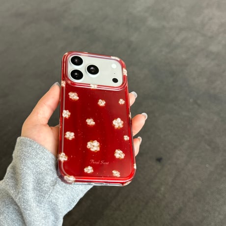 ワインレッド iPhone17Pro/17ケース 花柄 光沢感 iPhone17ProMax/16Pro/15カバー 可愛すぎ 丈夫 [M6033]