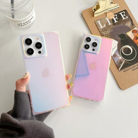 スクエア iPhone15pro/15promaxケース 光によって変色 iPhone14/13proケース キラキラ オシャレ[M4419]