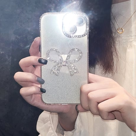ジュエリーリボン iphone15pro/15ケース  女子力高い アイフォン14/13pro/12/11カバー 可愛い きれい ラメ入り[M4399]