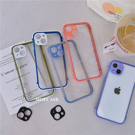 耐衝撃透明 iphone13mini/13promaxケース  カラー枠カメラレンズ保護 iphone11/12カバー  頑丈 シンプル M1069