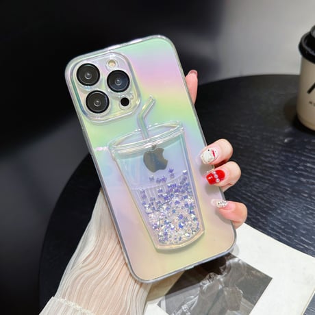 【iPhone16】動く氷/レモン iphone15/14proケース グリッター入り液体 iphone13/12カバー キラキラグラデーションカラー レンズフィルム付 人気品[M3122]