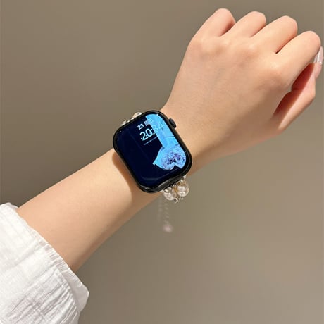おしゃれ AppleWatch10ベルト パール Ultra2/1/SE(第2/1世代)/Series9/8/7/6/5/4/3/2/1アップルウォッチバンド 可愛い[M4606]