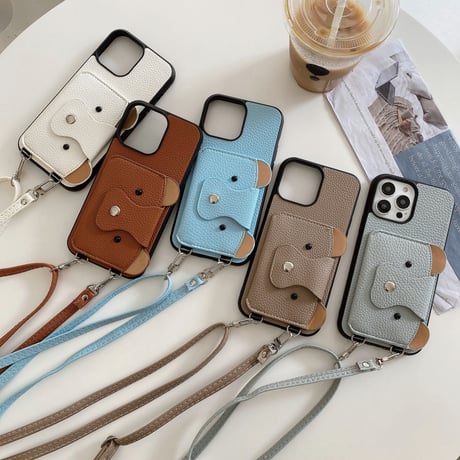 クマちゃんカード入れ iPhone15/14proケース 革製 アイフォン13/12mini/11カバー 肩掛けストラップ 高品質シック 11色[M3417]