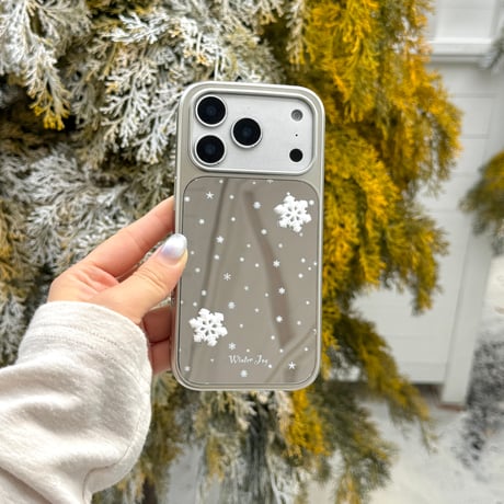 雪花 ミラー iPhone17/17Proケース きれいメイク直し鏡 iPhone17Promax/16Pro/15カバー メッキ 頑丈 ガールズに人気 [M5951]