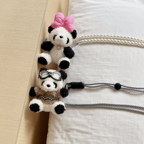 Pandaパンダ ショルダーストラップ 真珠 落下防止  オシャレ 女子力アップ かわいい ギフトにおすすめ 全機種対応 [M3707]