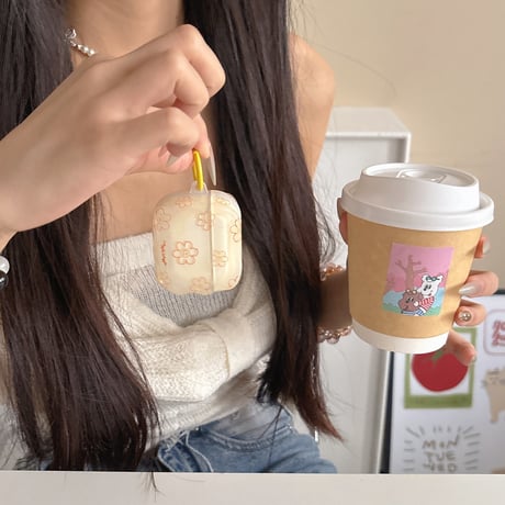 韓国風 Airpods4ケース 笑顔花 AirpodsPro2ケース airpods3/2カバー  かわいい リング付 淡色系 [M5328]