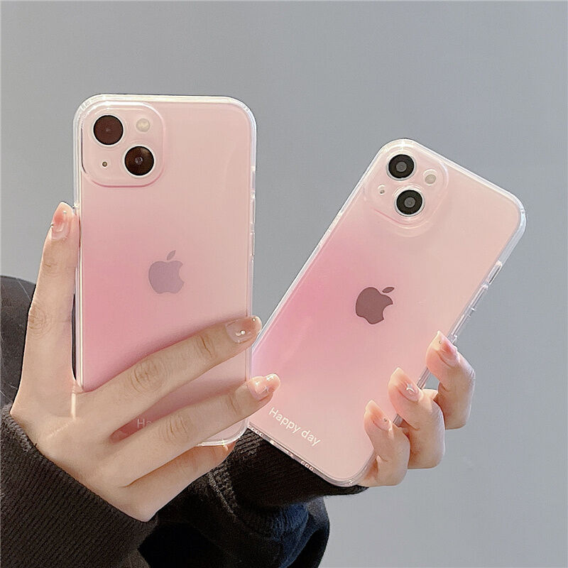ピンクカラー iphone14/13ケース Happy day グラデーション