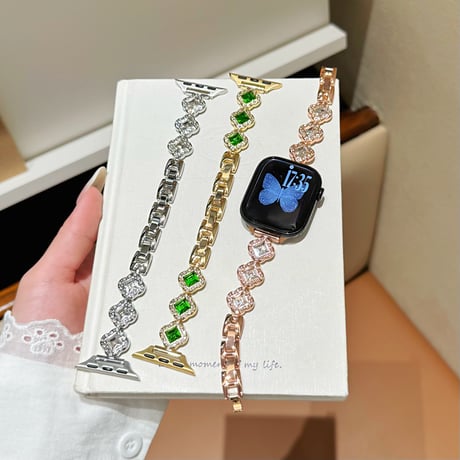 四つ葉のクローバー AppleWatchバンド ダイヤ メタル AppleWatchベルト Series 11/10/9/8 SE3/2  Ultra3/2/1 高級感高品質 上品[M6400]