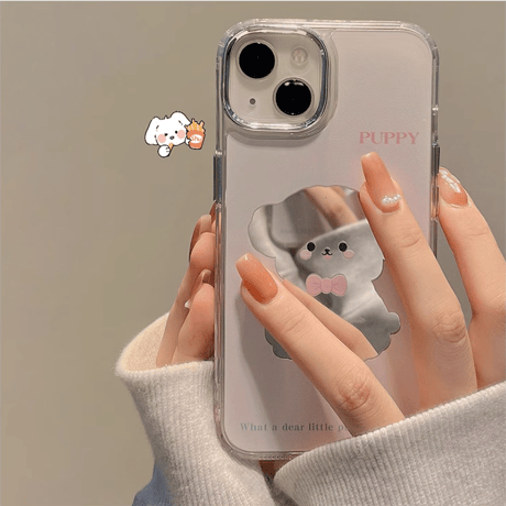 鏡 iPhone15/15Proケース 犬ちゃん ピンク iPhone14Pro/13/12カバー かわいい ト便利 ギフトにおすすめ [M3804]