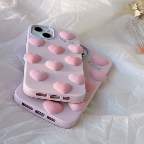 ピンク iphone14/13proケース 立体ハート iphone12/SE3/11カバー 可愛い プレゼントにおすすめ [M1932]