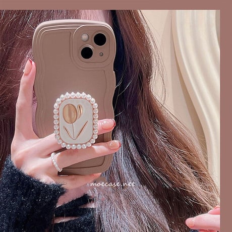 チューリップスマホグリップ  真珠 金属 オシャレ シック スタンド 可愛い 粘着タイプ 可愛い キラキラ 全機種対応 ギフトにおすすめ[M2570]