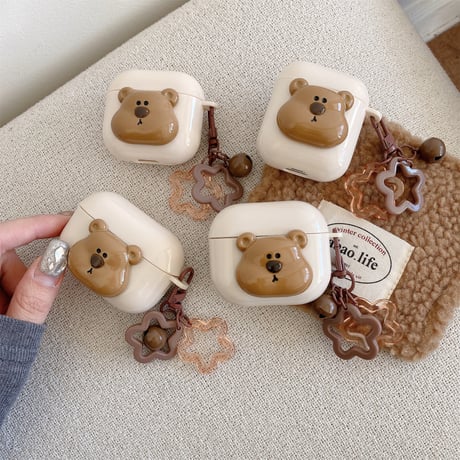 熊ちゃん Airpods 4ケース 可愛い Airpodspro2/proカバー Airpods3/2 キーチェーン付 ギフトにおすすめ[M4864]