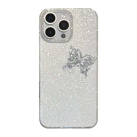 ジュエリー蝶 iPhone16pro/15promaxケース キラキララメ iPhone14/13pro/12カバー 大人可愛い 高級感[M5237]