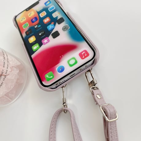 レザー製カード収納4個 iphone14/13promaxケース 高品質 iphone12mini/11proカバー  シンプル風 長さ調整可能ストラップ付 [M2147]