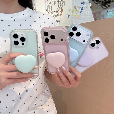 パステルカラー iPhone17/17Proケース ハートグリップ iPhone16Pro/15pro/14ProMaxケース マット 指紋防止[M6476]