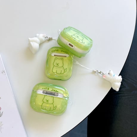 犬ちゃん Airpods4ケース うねうね AirpodsPro2ケース airpods3/2カバー  かわいい キーチェーン付 淡色系 [M5345]