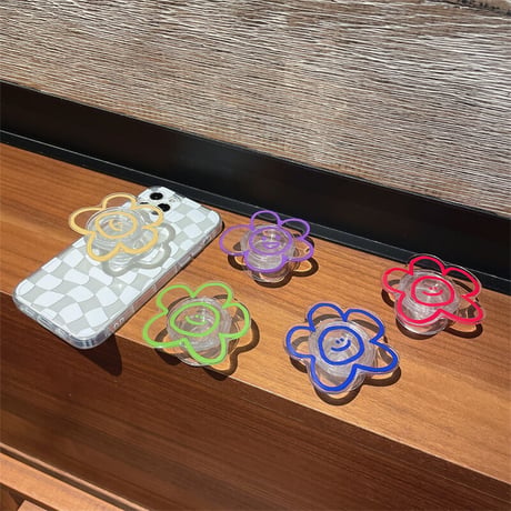 笑顔の花 グリップ   折り畳み式 スマホリング グリップトーク  可愛い  スタンド機能付き 透明感  全機種対応M1215