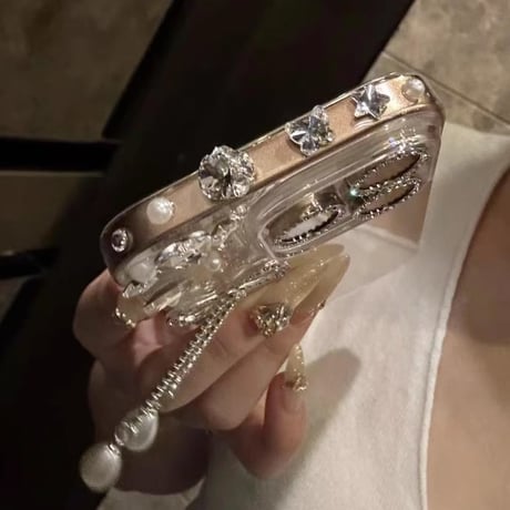 ハンドメイド iPhone16pro/16ケース ダイヤ ジュエリーリボンフリンジ iPhone14/13pro/12カバー 大人可愛い シック[M5203]